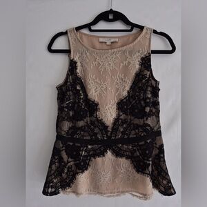 LOFT Beige and Black Lace Top